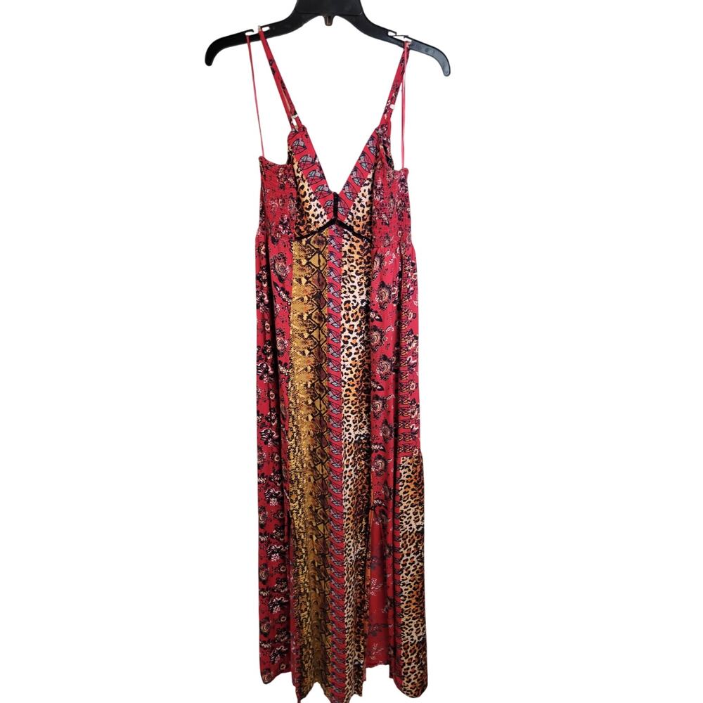 Angie Red and Gold Animal Print Midi Dress